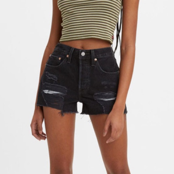 Levi’s 501® ORIGINAL FIT HIGH RISE WOMEN'S SHORTS size 25 distressed black - Picture 1 of 7